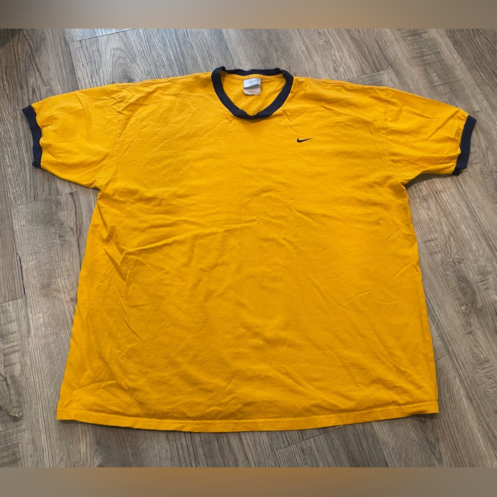 Vintage Nike Ringer T Shirt Mens XXL Yellow Embroidered Swoosh Logo